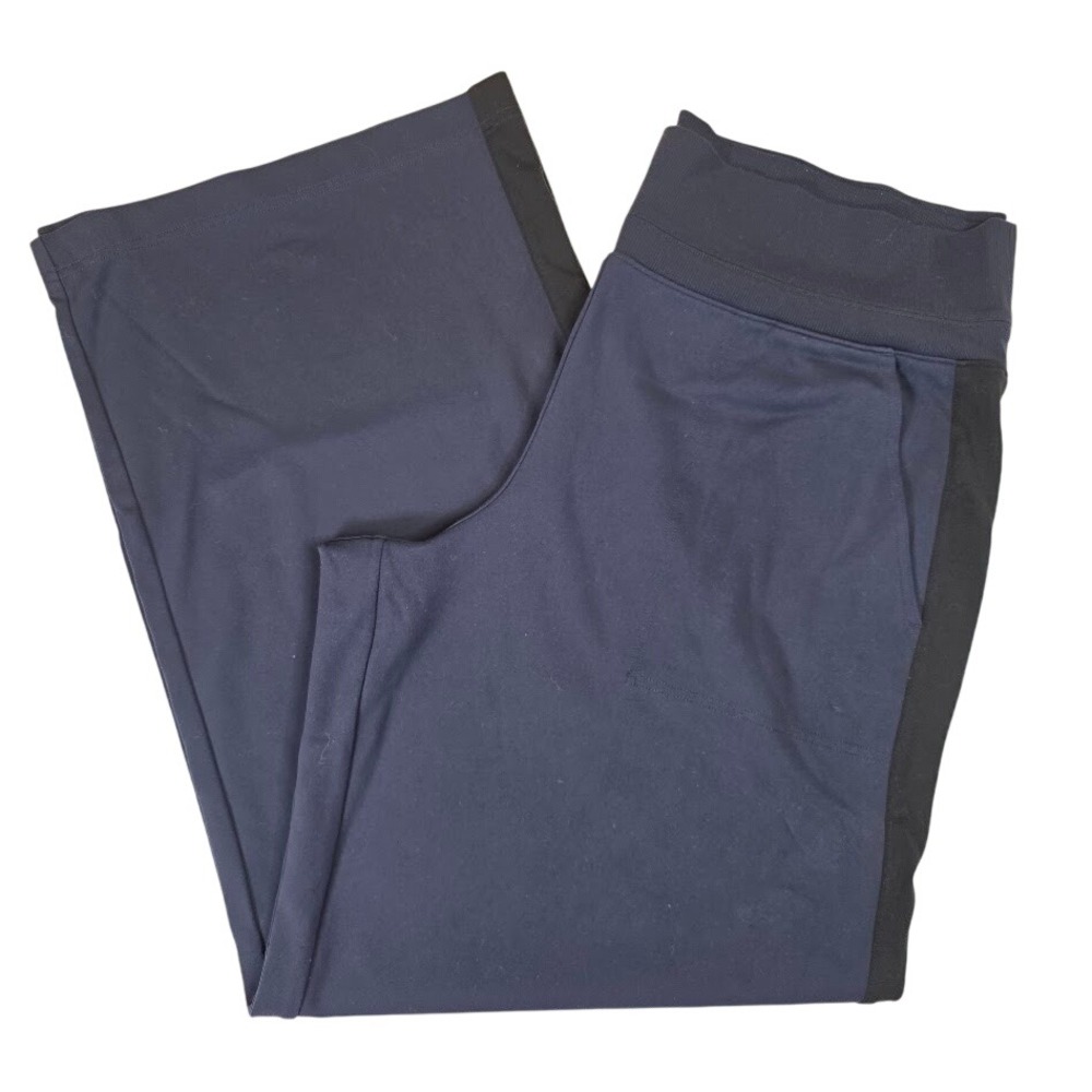 Athleta Womens XL Venice Wide Leg Pants Navy Blue Black Side Stripe 464609